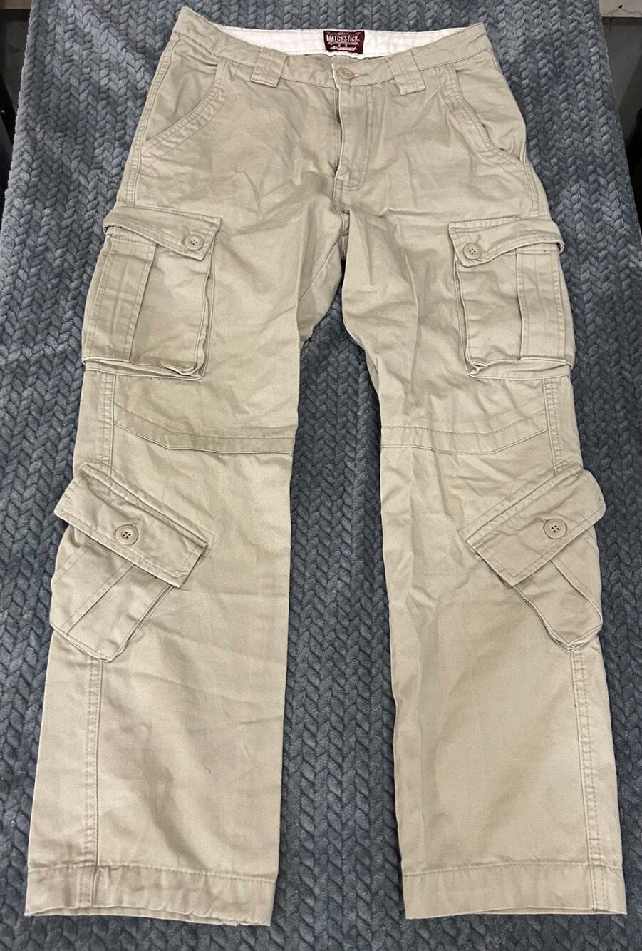 Matchstick Cargo Pants Mens 32x30 Tan Cotton Straight Leg Multi Pocket